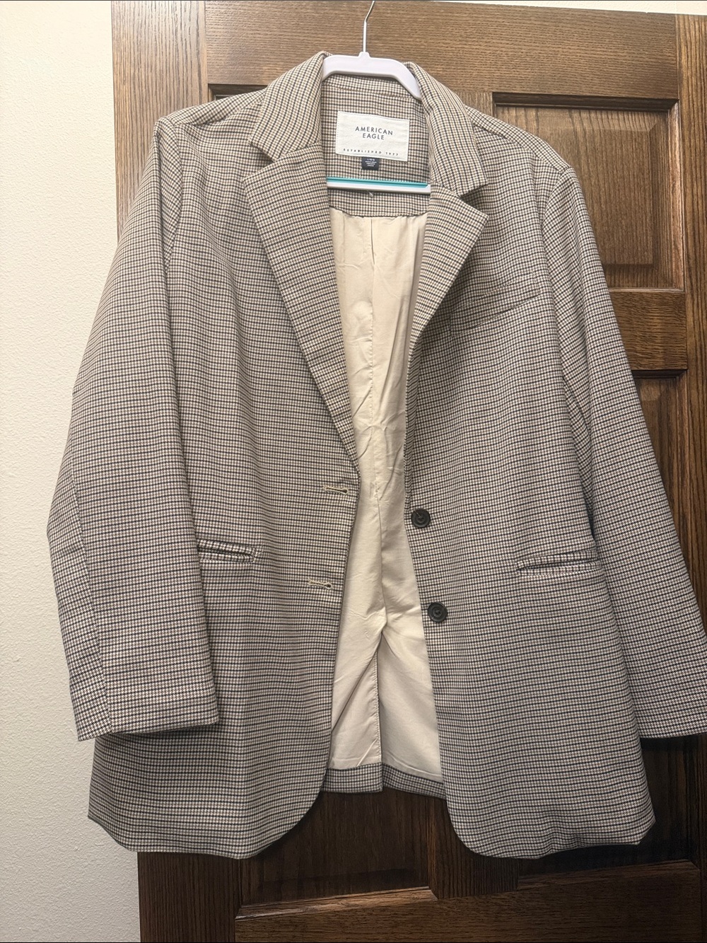 American Eagle Outfitters Beige and Gray Checked Blazer